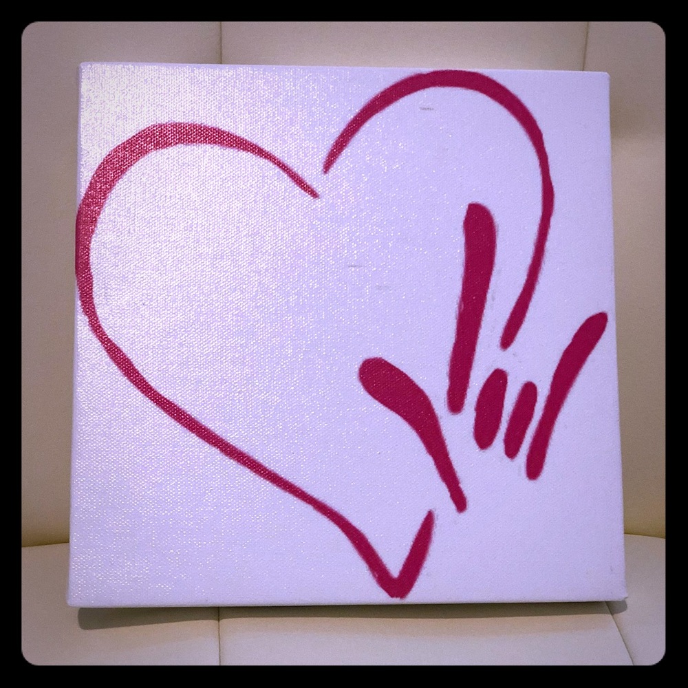 8x8” canvas with Love in American Sign Language